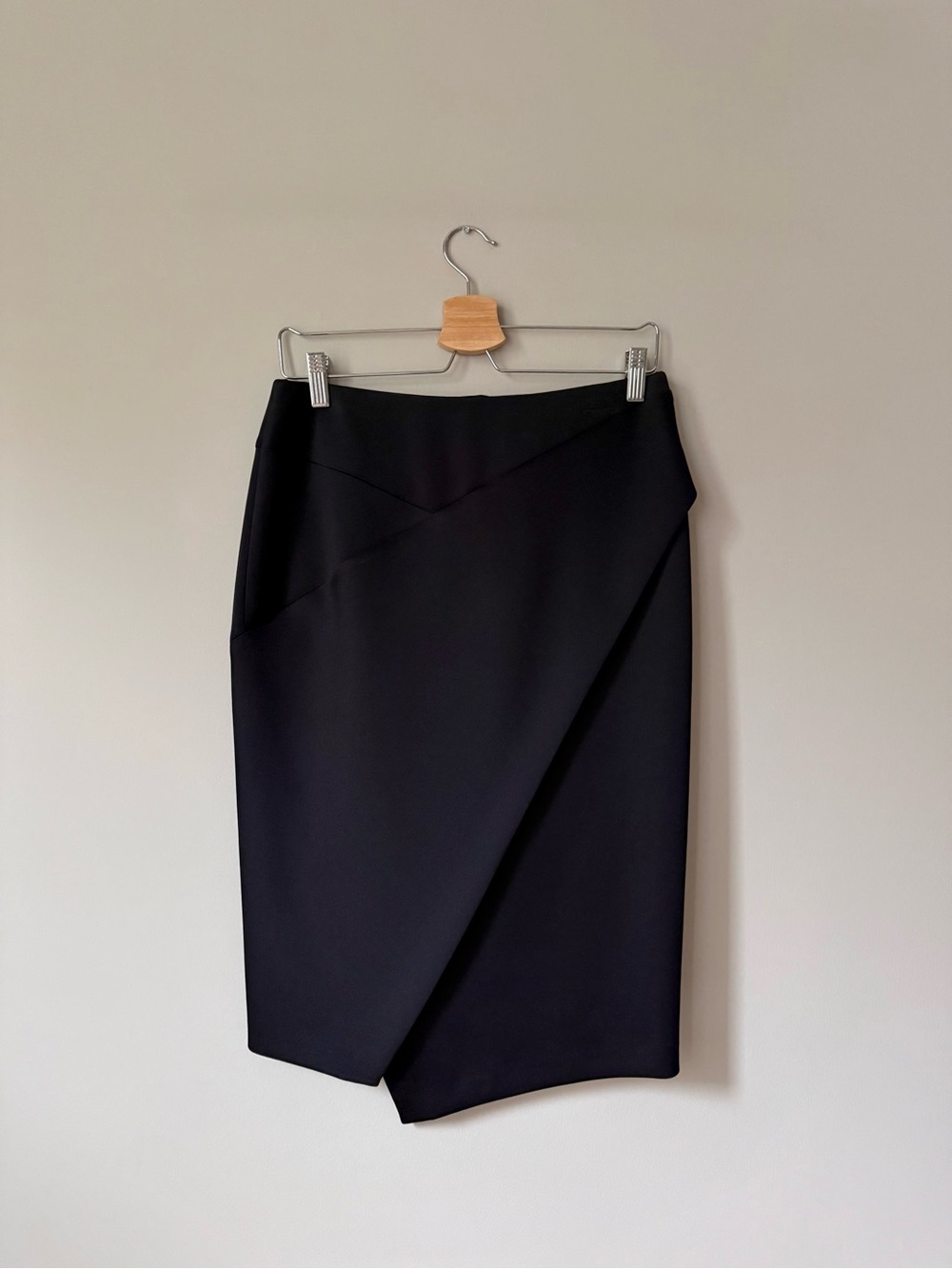 {Donna Karan} Black Asymmetric Wrap Pencil Skirt